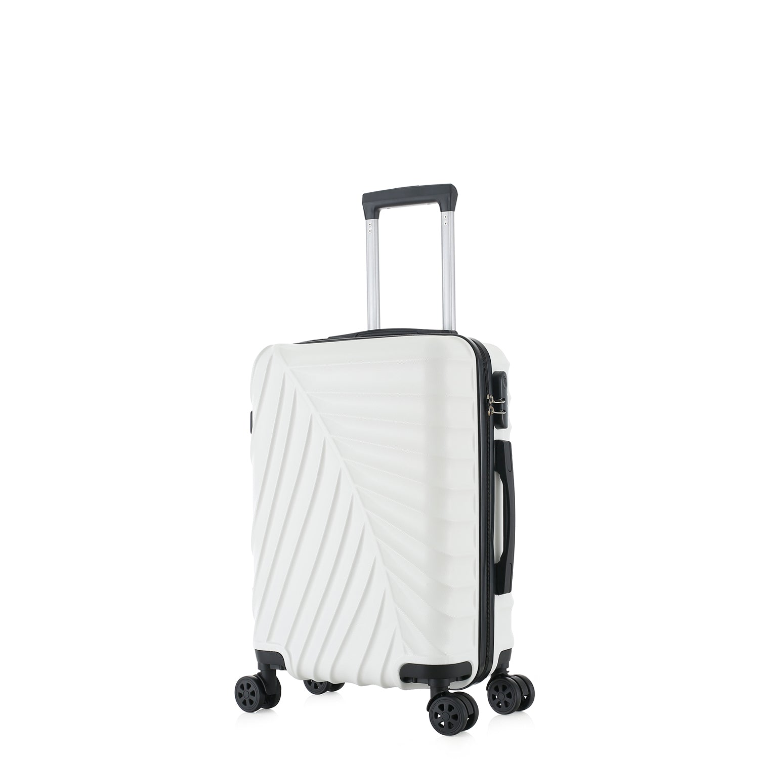 bb&b Travel Fern Suitcase Coconut Milk shown on an angle with side handle, zip closure and textured hard-shell design.