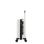 bb&b Travel Fern Suitcase Coconut Milk side view showing the combination lock, side handle, pull-up handle and spinner wheels.