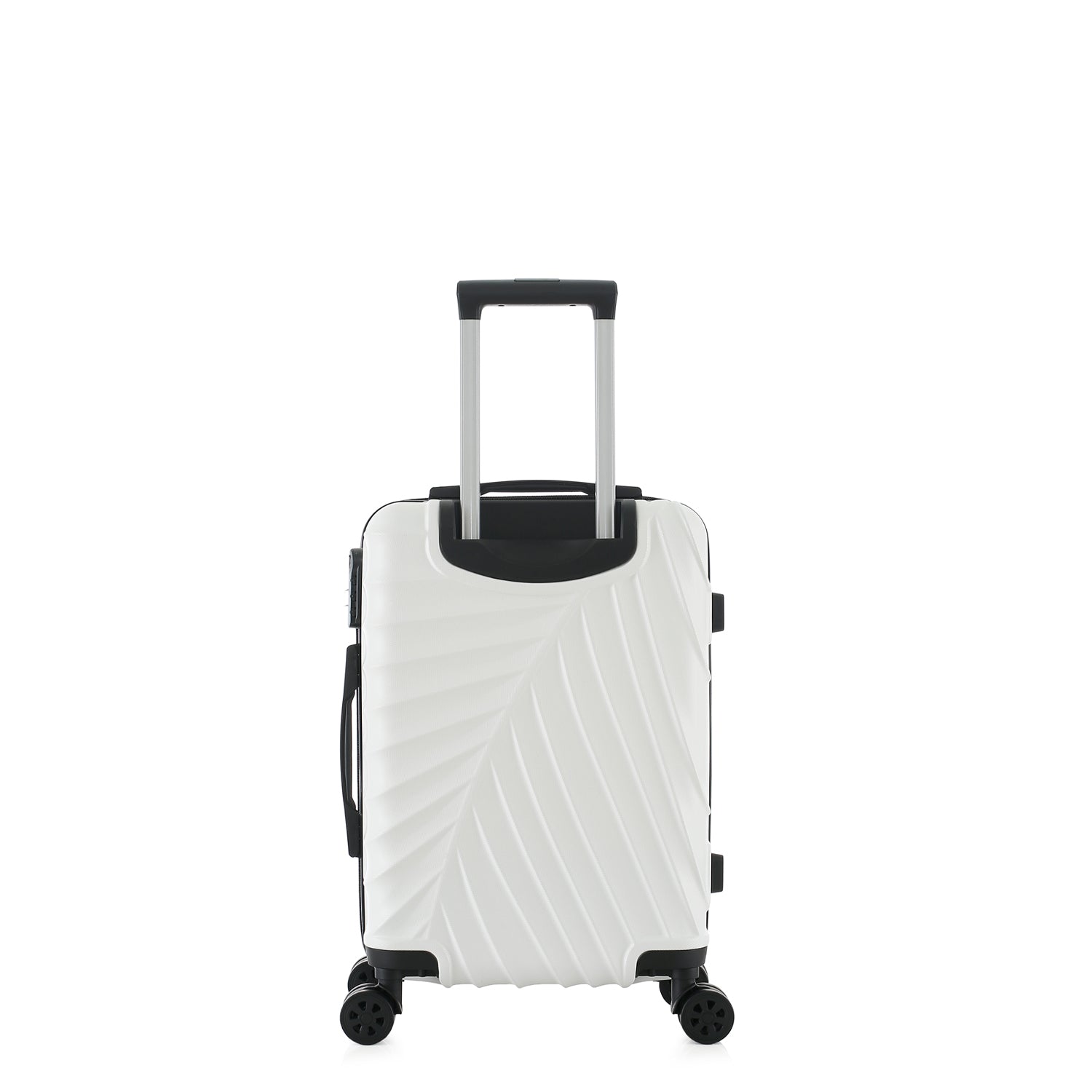 bb&b Travel Fern Suitcase Coconut Milk rear view with pull-up handle, spinner wheels and textured hard-shell design.
