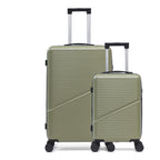 Sage green 2 piece luggage set with hard shell suitcases, wheels, and extendable handles on a white background.