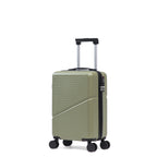 Small Sage green hard shell suitcase with wheels and extendable handle on a white background.
