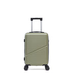 Small Sage green hard shell suitcase with wheels and extendable handle on a white background.