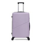Lilac hard shell suitcase with wheels and extendable handle on a white background.