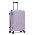 Lilac hard shell suitcase with wheels and extendable handle on a white background.