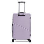 Lilac hard shell suitcase with wheels and extendable handle on a white background.