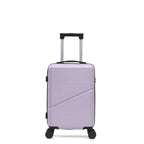 Small Lilac hard shell suitcase with wheels and extendable handle on a white background.
