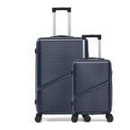 Navy 2 piece luggage set with hard shell suitcases, wheels, and extendable handles on a white background.