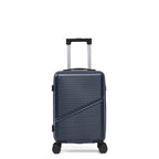 Small Navy hard shell suitcase with wheels and extendable handle on a white background.