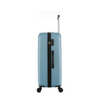bb&b Travel Aspen Medium Suitcase in blue, side view showing the zip closure, combination lock, carry handle and extended telescopic handle.