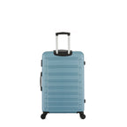 bb&b Travel Aspen Small Suitcase in blue, side view showing the zip closure, combination lock, carry handle and extended telescopic handle.