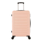 bb&b Travel Aspen Large Suitcase in blush, front view with textured hard-shell design, telescopic handle and spinner wheels.