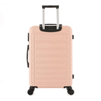 bb&b Travel Aspen Large Suitcase in blush, rear view with telescopic handle, hard-shell exterior and spinner wheels.