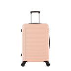 bb&b Travel Aspen Medium Suitcase in blush, front view with textured hard-shell design, telescopic handle and spinner wheels.