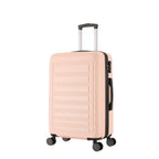 bb&b Travel Aspen Medium Suitcase in blush, angled front view showing the hard-shell exterior, side handle, combination lock and spinner wheels.