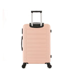 bb&b Travel Aspen Medium Suitcase in blush, rear view with telescopic handle, hard-shell exterior and spinner wheels.