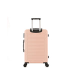 bb&b Travel Aspen Small Suitcase in blush, rear view with telescopic handle, hard-shell exterior and spinner wheels.