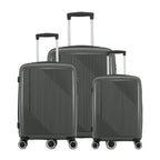 bb&b Travel Daytona Suitcase range in charcoal featuring small, medium and large hard-shell suitcases with extended handles and spinner wheels.