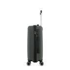 Side view of the bb&b Travel Daytona Medium Suitcase in charcoal showing the zip closure, combination lock and side carry handle.