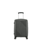 bb&b Travel Daytona Small Suitcase in charcoal shown from the front with an extended telescopic handle and four spinner wheels.