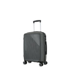 Angled front view of the bb&b Travel Daytona Small Suitcase in charcoal showing the textured hard shell, side handle and spinner wheels.