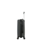 Side view of the bb&b Travel Daytona Small Suitcase in charcoal showing the zip closure, combination lock, side handle and extended telescopic handle.