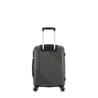 Rear view of the bb&b Travel Daytona Small Suitcase in charcoal with an extended telescopic handle and four spinner wheels.