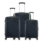bb&b Travel Daytona Suitcase range in navy featuring small, medium and large hard-shell suitcases with extended handles and spinner wheels.