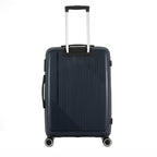 Rear view of the bb&b Travel Daytona Large Suitcase in navy with an extended telescopic handle and four spinner wheels.