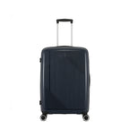 bb&b Travel Daytona Medium Suitcase in navy shown from the front with an extended telescopic handle and four spinner wheels.