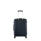 Rear view of the bb&b Travel Daytona Small Suitcase in navy with an extended telescopic handle and four spinner wheels.