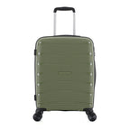 bb&b Travel Nova Suitcase Olive Large, front view showing the textured hard shell, telescopic handle and four spinner wheels.
