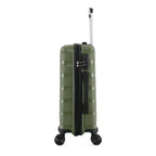 bb&b Travel Nova Suitcase Olive Large, side view showing the suitcase depth, side carry handle, zipper closure and combination lock.