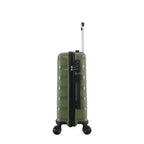 bb&b Travel Nova Suitcase Olive Medium, side view showing the suitcase depth, side carry handle, zipper closure and combination lock.