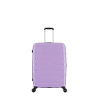 Small wisteria hard-shell suitcase shown from the front with an extended telescopic handle, black trim and spinner wheels.