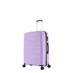Small wisteria hard-shell suitcase shown at an angle, highlighting the textured shell, side handle, zip closure and spinner wheels.