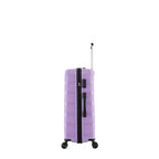 Side view of the small wisteria suitcase showing the combination lock, side carry handle and extended telescopic handle.