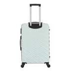 Rear view of the Large mint hard-shell suitcase with diagonal ribbed detailing, telescopic handle and spinner wheels.
