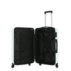 Front view of the Small mint hard-shell suitcase with diagonal ribbed detailing, telescopic handle and spinner wheels.