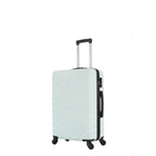 Angled view of the Small mint hard-shell suitcase showing the ribbed shell, zip closure, side carry handle and spinner wheels.