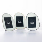 Three oval photo frames with '4x6' label on a white background