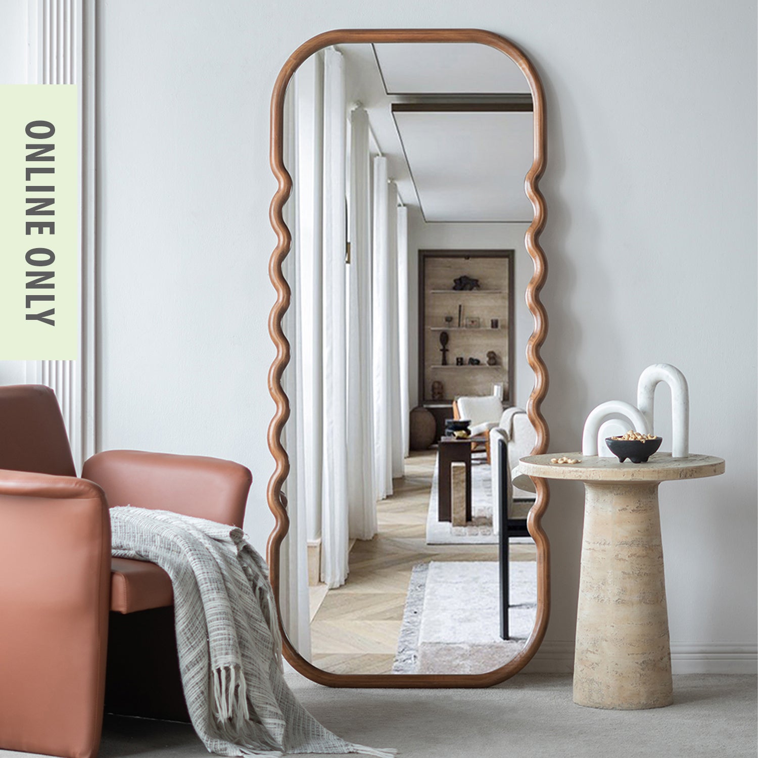 Design Republique Wavy Wood Mirror 188cm
