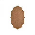 Rear view of a decorative wall mirror featuring a shaped backing board, antique gold frame, and integrated wall hanging fixture, displayed against a light grey background.