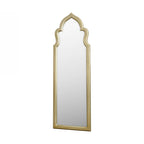 Full-length decorative wall mirror with an elegant Moroccan-inspired arch silhouette and antique gold metal frame, displayed against a light grey background.