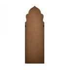 Rear view of a full-length decorative wall mirror featuring a shaped backing board, antique gold frame, and integrated wall mounting hardware, displayed against a light grey background.