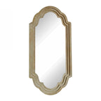 Full-length decorative mirror with a layered natural wood frame and elegant arched silhouette, displayed against a light grey background.