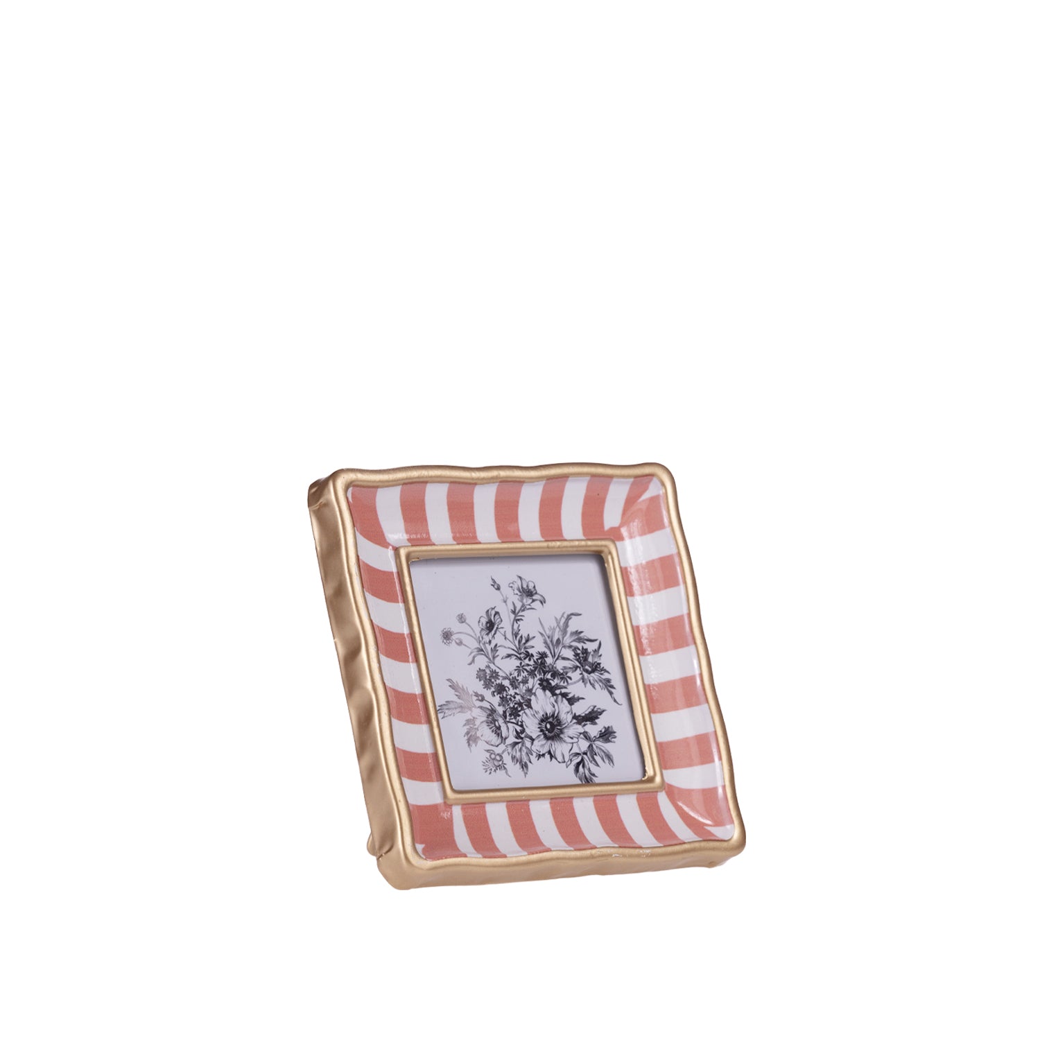 Design Republique Haven Stripe Frame in Rust, featuring rust and white stripes with a warm gold-toned border and floral artwork insert.