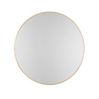 Round gold aluminium mirror on a white background.