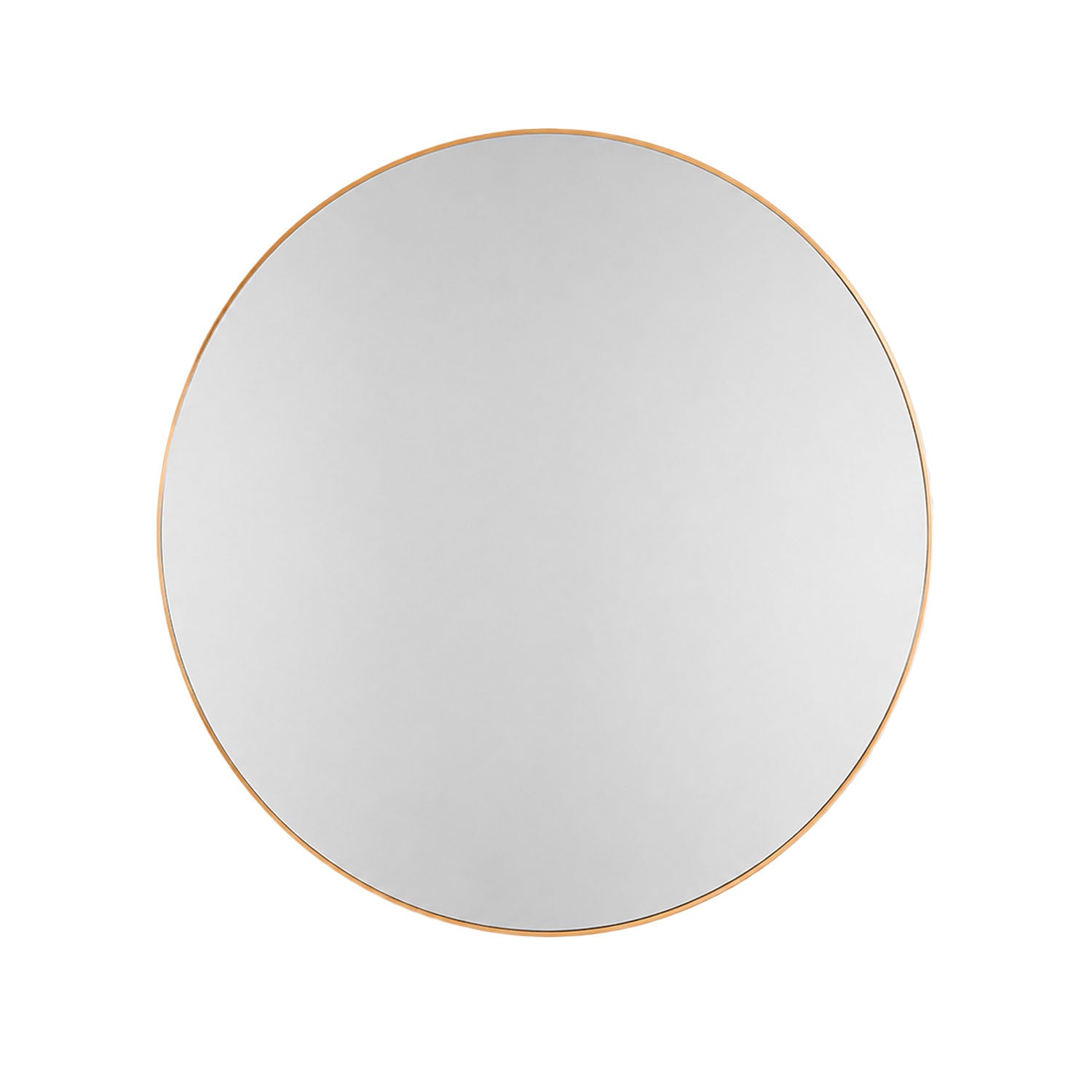 Round gold aluminium mirror on a white background.