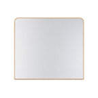 Gold aluminium mantel mirror with soft rectangular shape and rounded top corners on a white background.