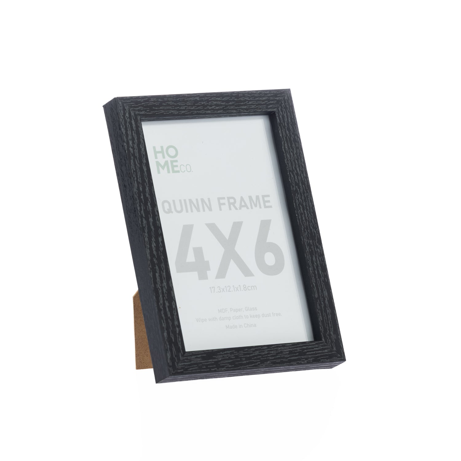 A black woodgrain 4×6 photo frame with a classic rectangular profile and easel back is displayed at an angle against a clean white background.